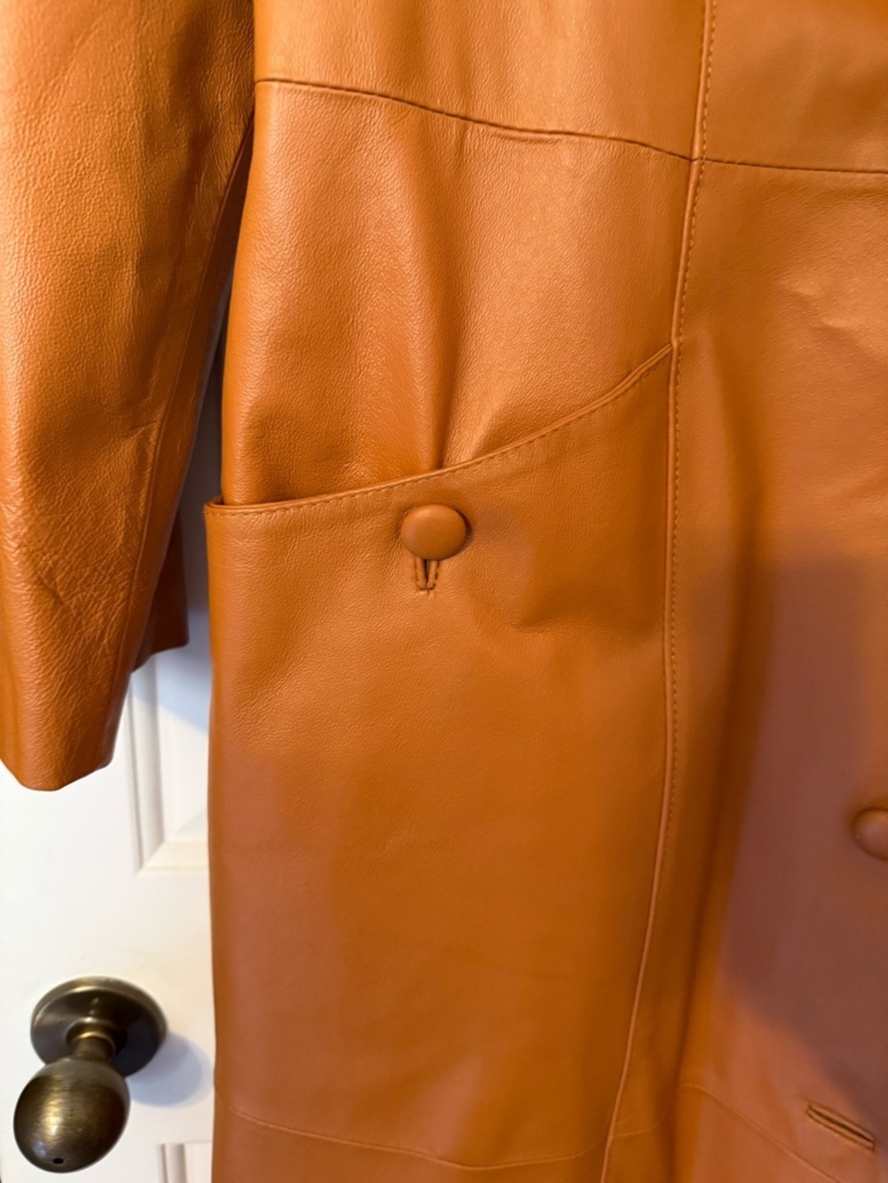 Terry Lewis Classic Luxuries Medium Vintage Terracotta Leather Trench Coat Fur - Picture 5 of 15